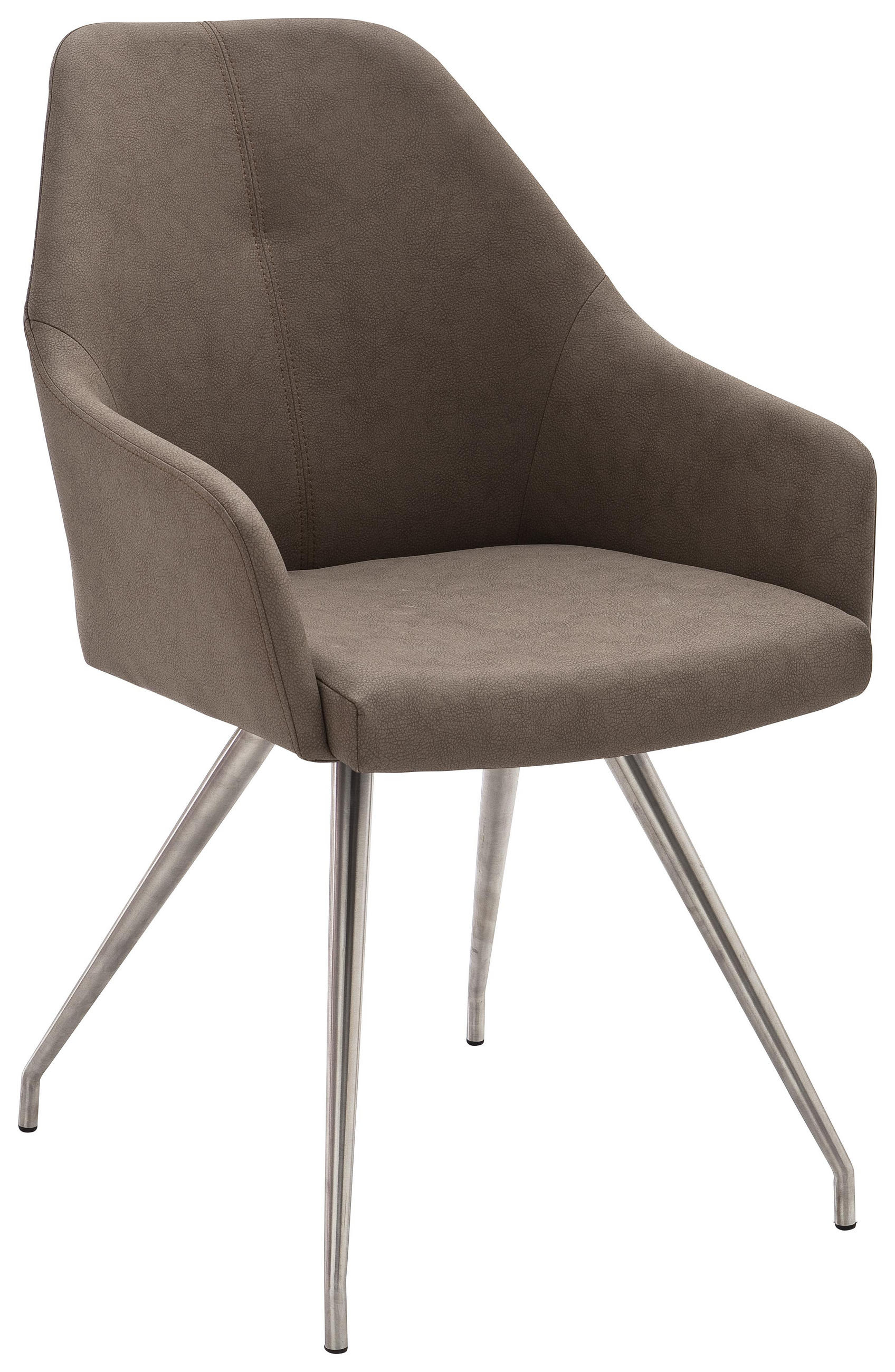 Stuhl in Metall, Textil Taupe, Edelstahlfarben