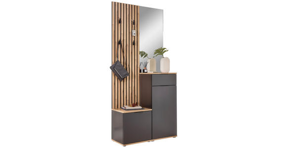 GARDEROBE 4-teilig in 88/195/35 cm - Anthrazit/Eiche Artisan, Design, Glas/Holzwerkstoff (88/195/35cm) - Xora
