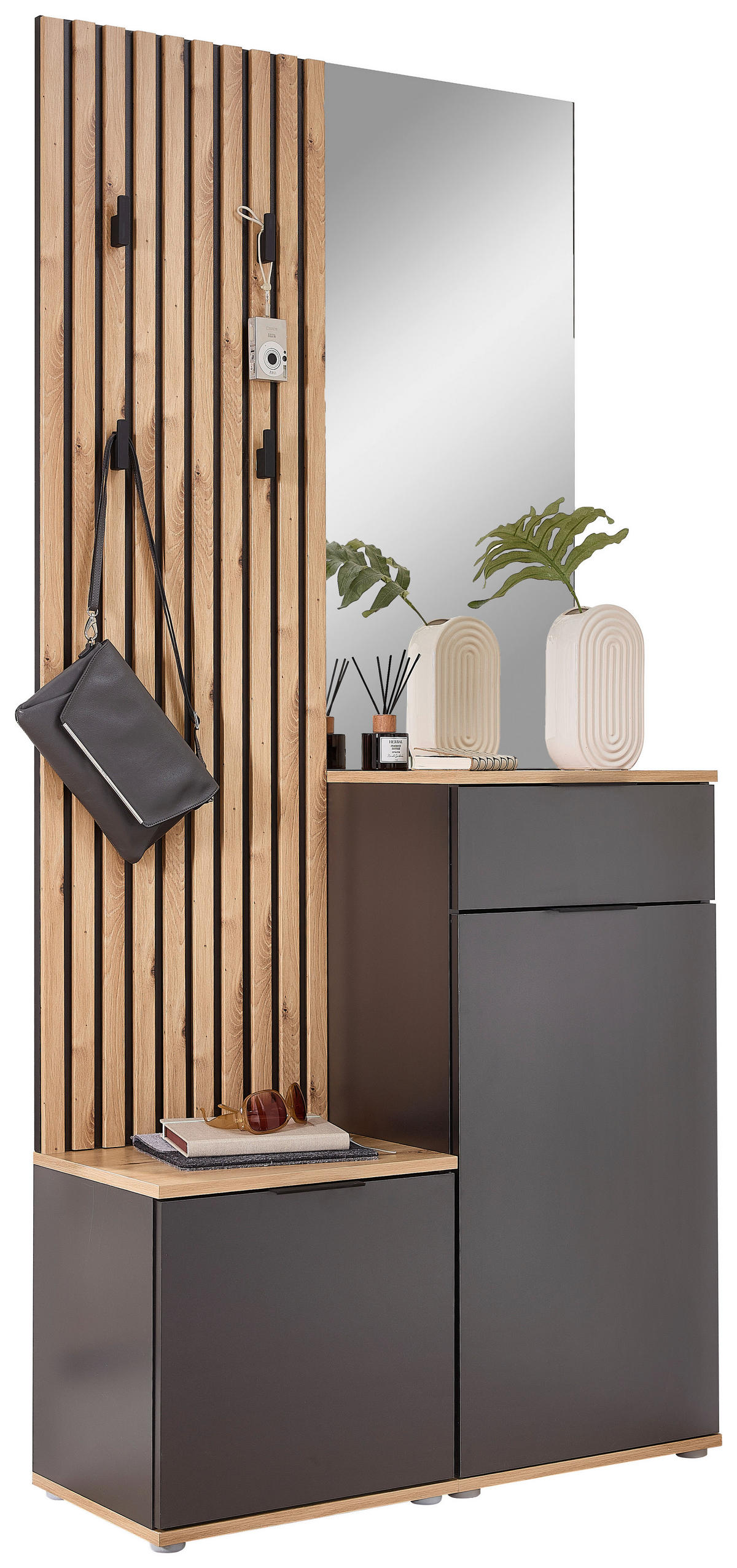 GARDEROBE 4-teilig  in 88/195/35 cm  - Anthrazit/Eiche Artisan, Design, Glas/Holzwerkstoff (88/195/35cm) - Xora