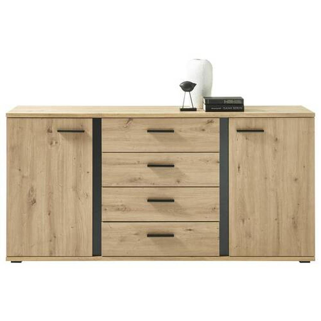 Thumbnail - Mid.you Sideboard, Schwarz, Eiche, Kunststoff, 4 Fächer, 4 Schubladen, 170x84x40 cm, Made in EU, Wohnzimmer, Kommoden & ...