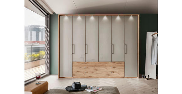 KLEIDERSCHRANK 300/236/58 cm 6-türig Grau, Eichefarben - Schieferfarben/Eichefarben, KONVENTIONELL, Glas/Holzwerkstoff (300/236/58cm) - Novel