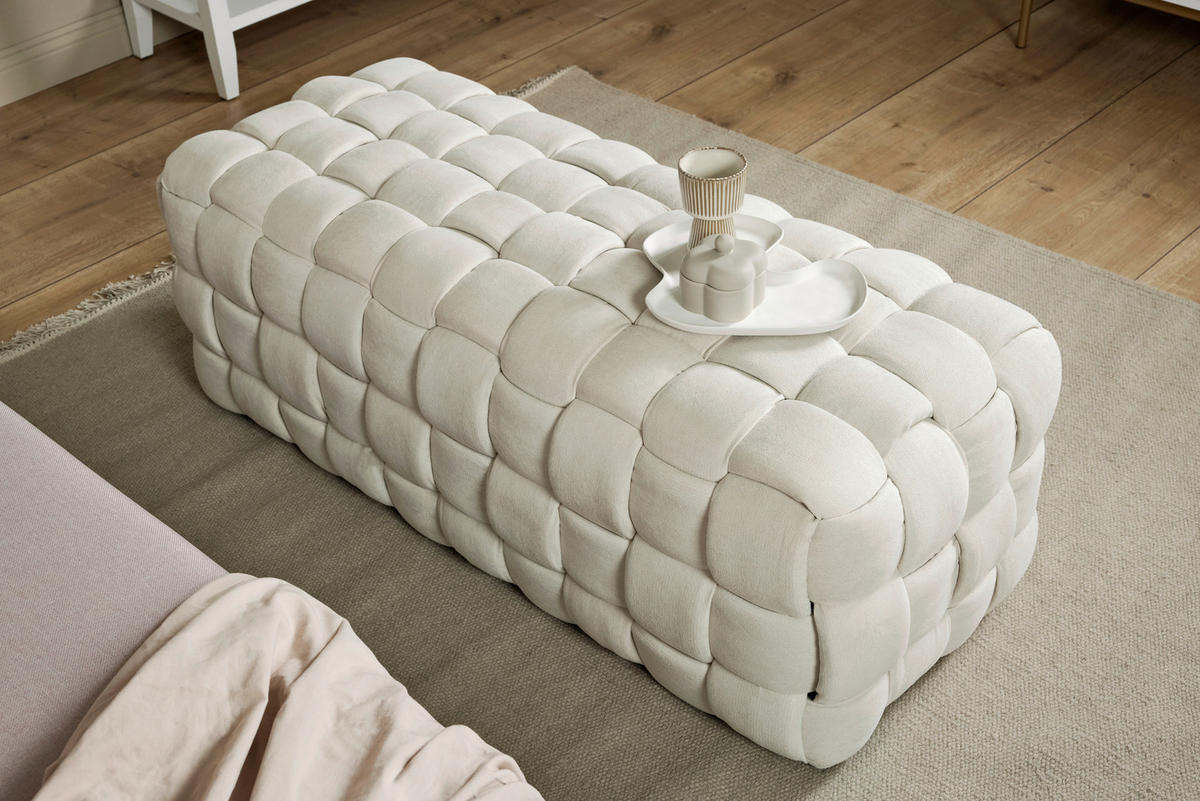 SITZBANK 118/43/50 cm Samt Creme Eukalyptusholz  - Creme, MODERN, Holz/Textil (118/43/50cm)