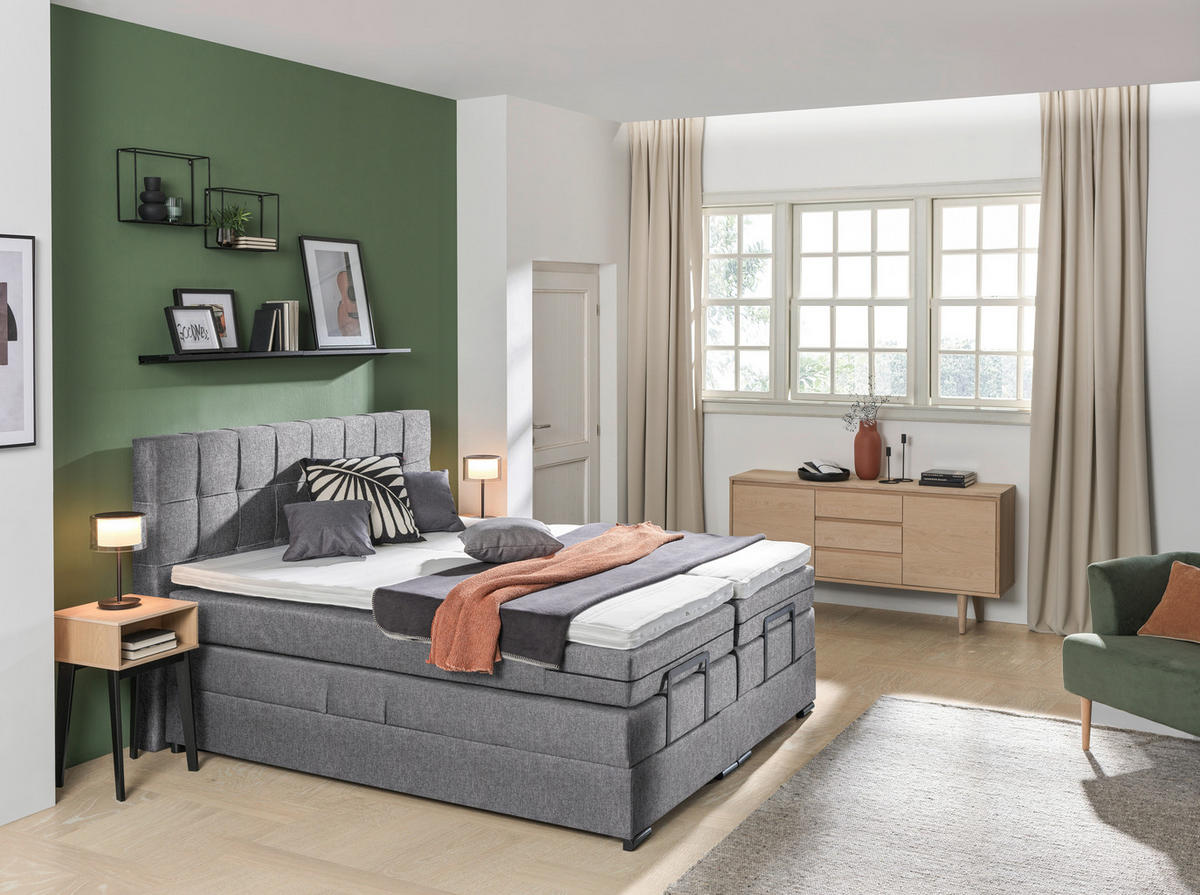 BOXSPRINGBETT 180/200 cm  in Hellgrau  - Hellgrau/Schwarz, KONVENTIONELL, Holz/Holzwerkstoff (180/200cm) - Moderano