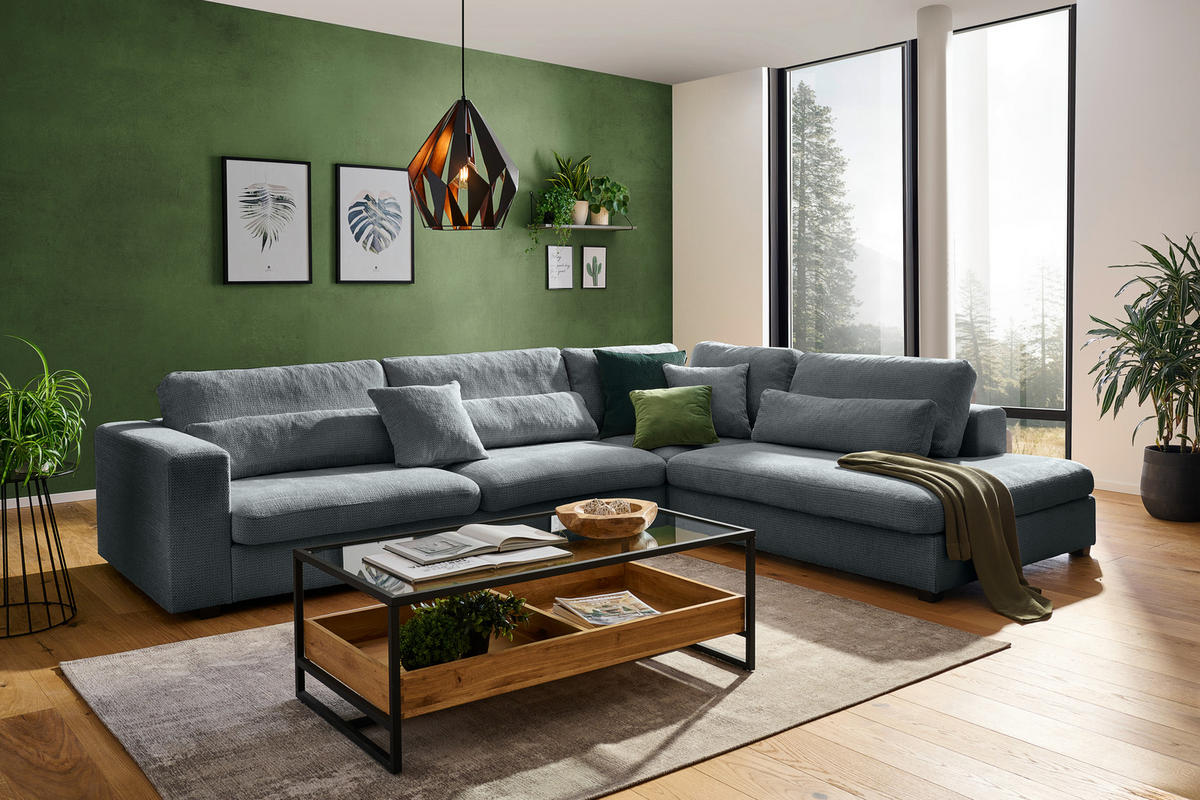 ECKSOFA in Chenille Dunkelgrau  - Dunkelgrau/Schwarz, Konventionell, Kunststoff/Textil (314/250cm) - Carryhome