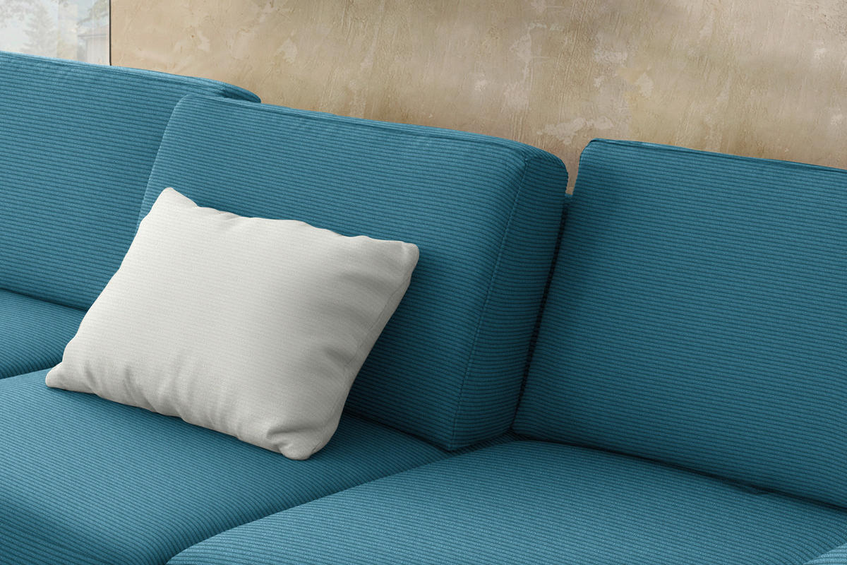ECKSOFA  in Cord Petrol Rücken echt, Sitztiefenverstellung  185/298 cm  - Petrol/Schwarz, Design, Textil/Metall (185/298cm) - Pure Home Lifestyle