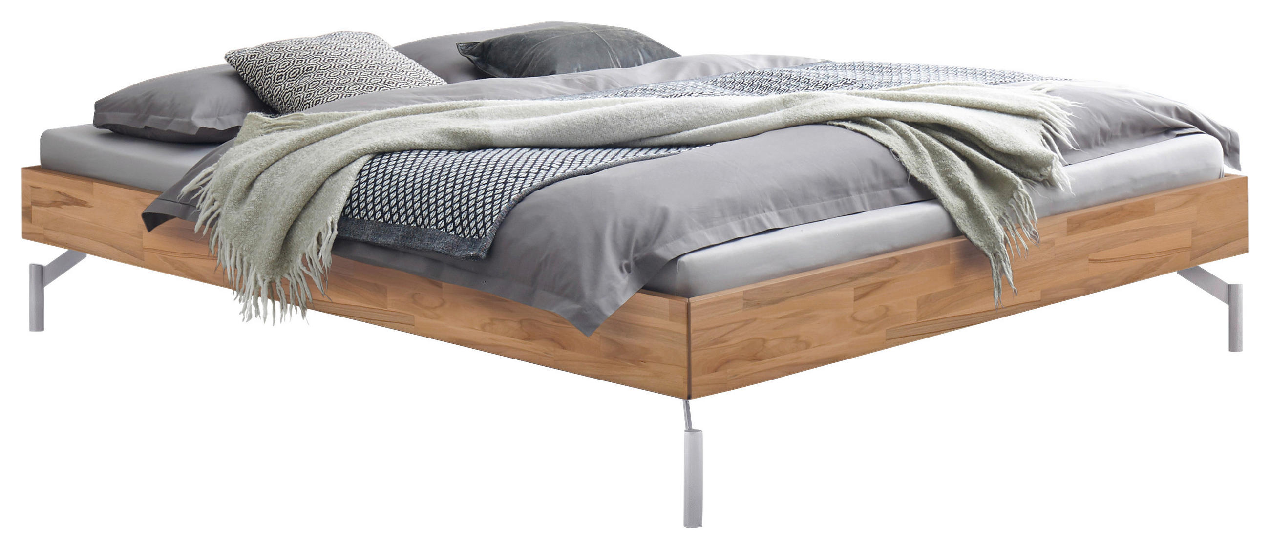 BETT 90/200 cm  in Kernbuche  - Alufarben/Kernbuche, MODERN, Holz/Metall (90/200cm) - Hasena