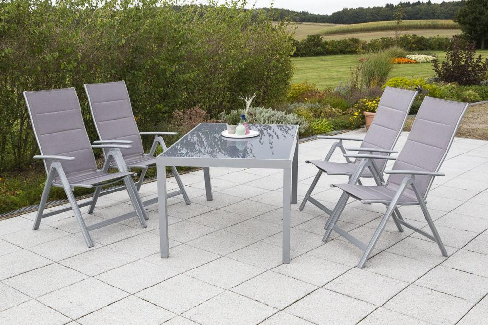 GARTENTISCHGRUPPE Aluminium - Silberfarben/Braun, ROMANTIK / LANDHAUS, Glas/Textil - Gardenson