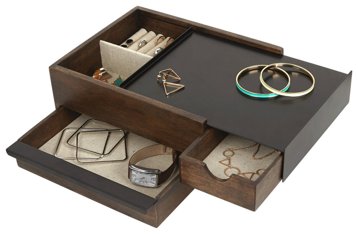 SCHMUCKBOX - Walnussfarben/Schwarz, Design, Holz/Metall (22,1/11,9/25,9cm) - Umbra