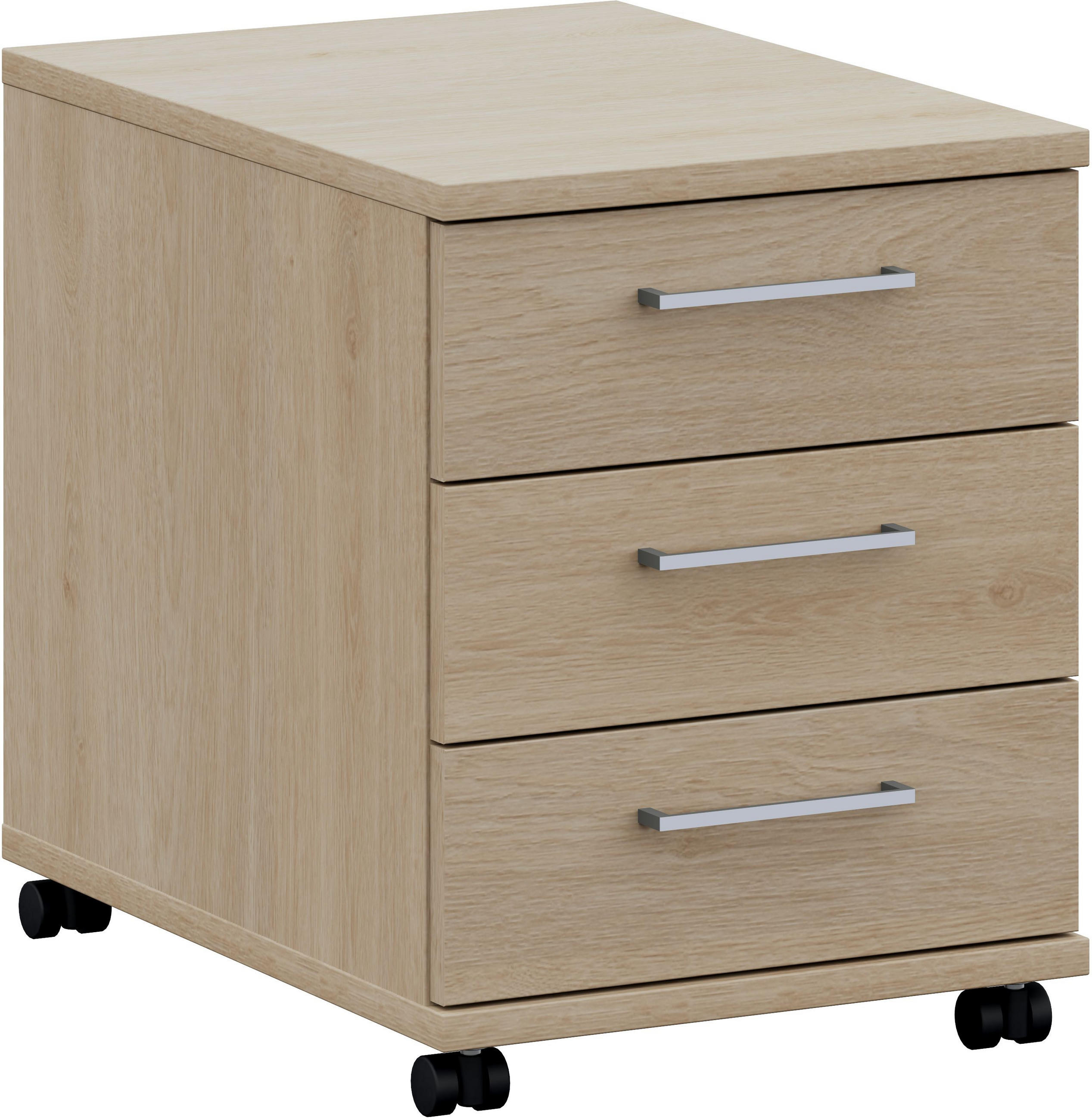 ROLLCONTAINER Eichefarben  - Edelstahlfarben/Eichefarben, Design, Holzwerkstoff/Metall (42,6/54,3/60cm) - Cantus
