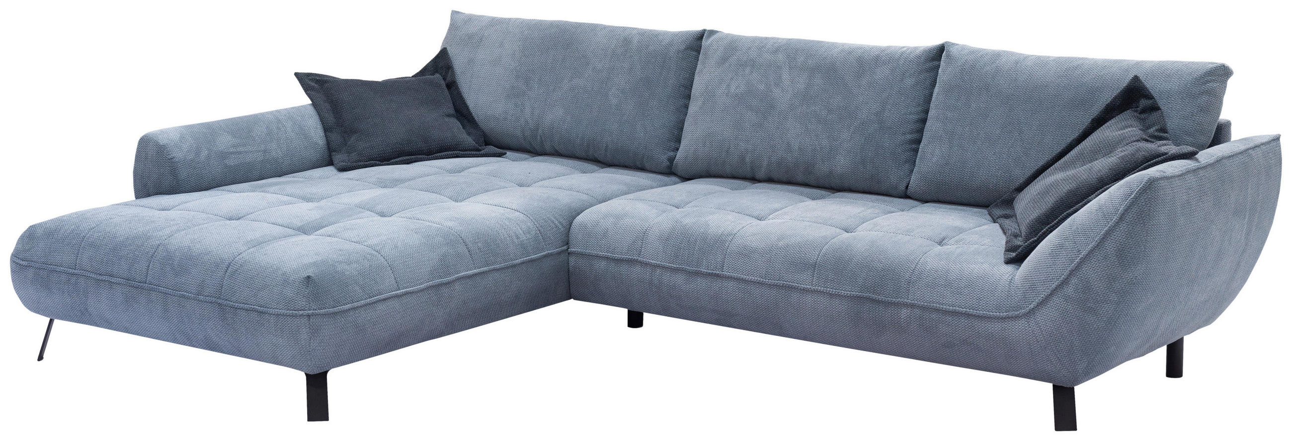 ECKSOFA BIARRITZ Blau Struktur  - Blau/Schwarz, Design, Textil/Metall (205/324cm) - Livetastic