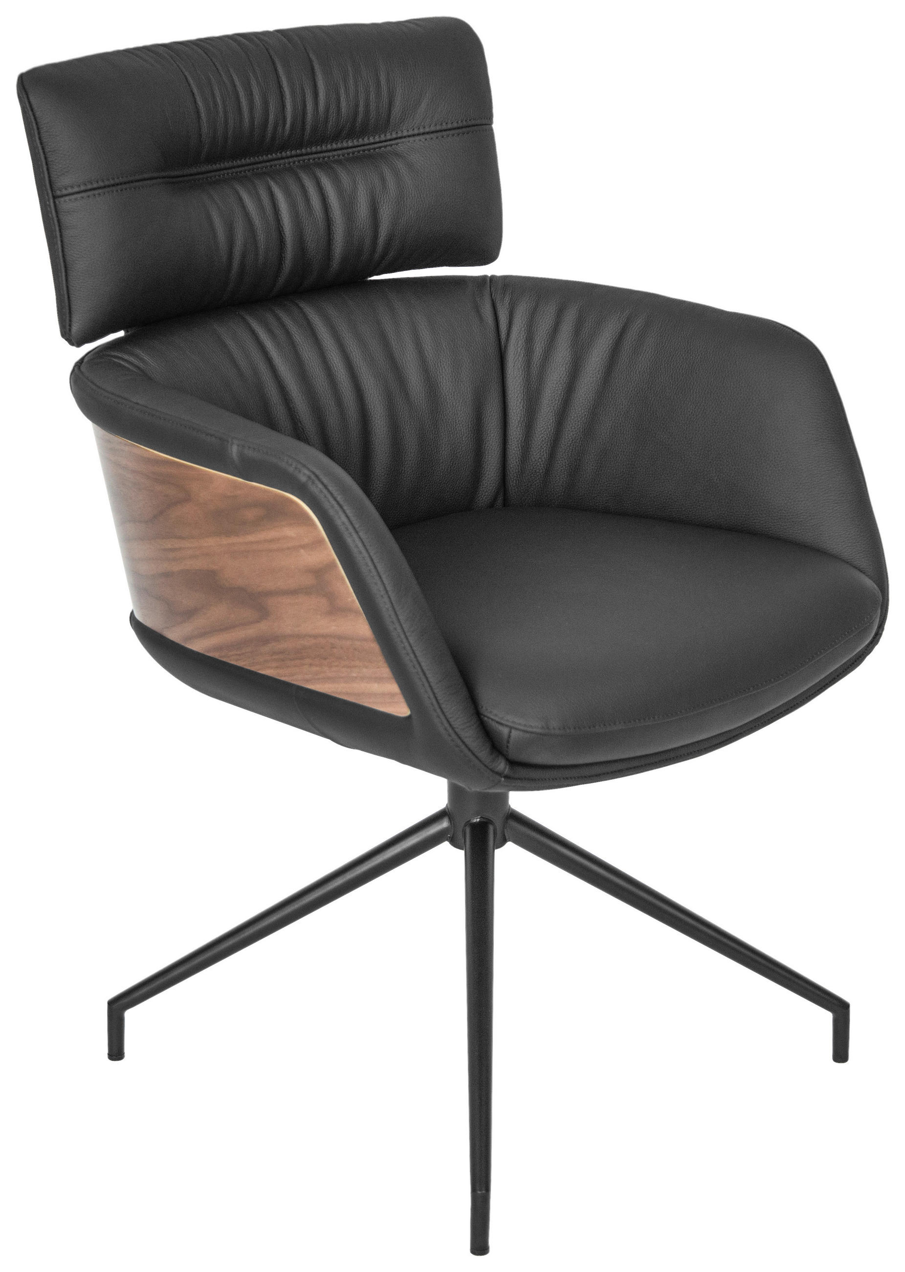 ARMLEHNSTUHL  Lederauswahl, Wippfunktion, Sitzfläche 360° drehbar, automatische Rückholfunktion  Echtleder  - Walnussfarben/Schwarz, Design, Leder/Holz (62/92/66cm) - Dieter Knoll