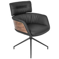 ARMLEHNSTUHL  Lederauswahl, Wippfunktion, Sitzfläche 360° drehbar, automatische Rückholfunktion  Echtleder  - Walnussfarben/Schwarz, Design, Leder/Holz (62/92/66cm) - Dieter Knoll
