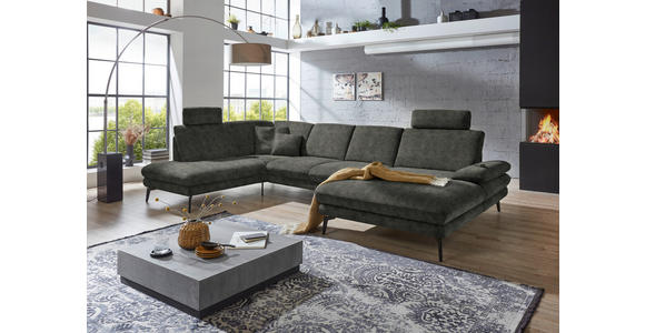 WOHNLANDSCHAFT in Velours Dunkelgrau - Dunkelgrau/Schwarz, Design, Textil/Metall (208/344/180cm) - Dieter Knoll