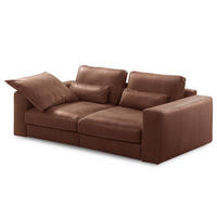 2-SITZER-SOFA  in Echtleder Braun   - Beige/Schwarz, Design, Leder/Kunststoff (240/85/123cm) - Livetastic