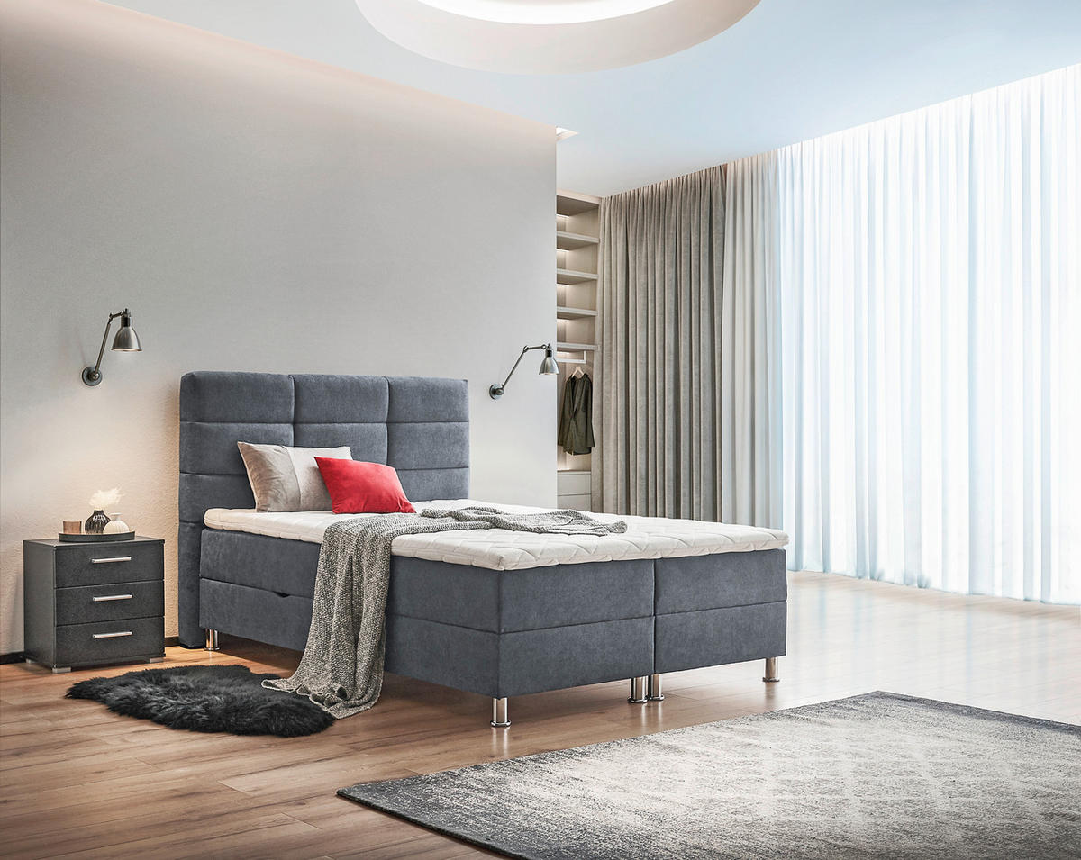 BOXBETT 160/200 cm  in Blau, Grau  - Chromfarben/Blau, KONVENTIONELL, Textil/Metall (160/200cm) - Carryhome