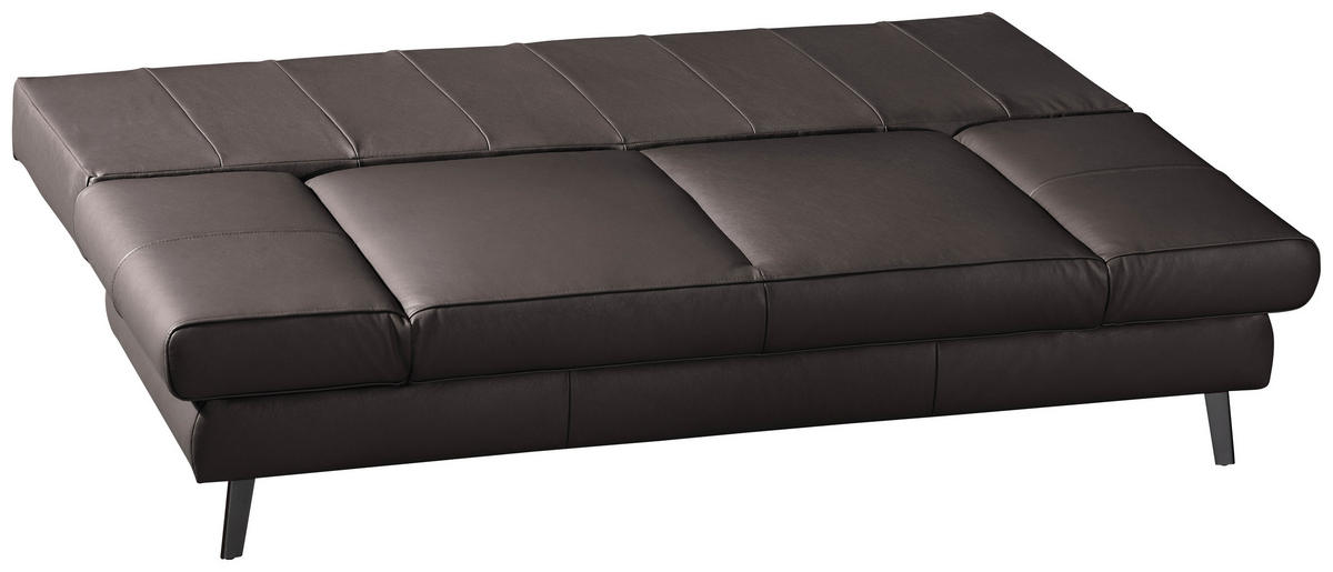 CANAPÉ-LIT cuir véritable marron foncé  - noir/marron foncé, Design, cuir/métal (200/85/90cm) - Novel