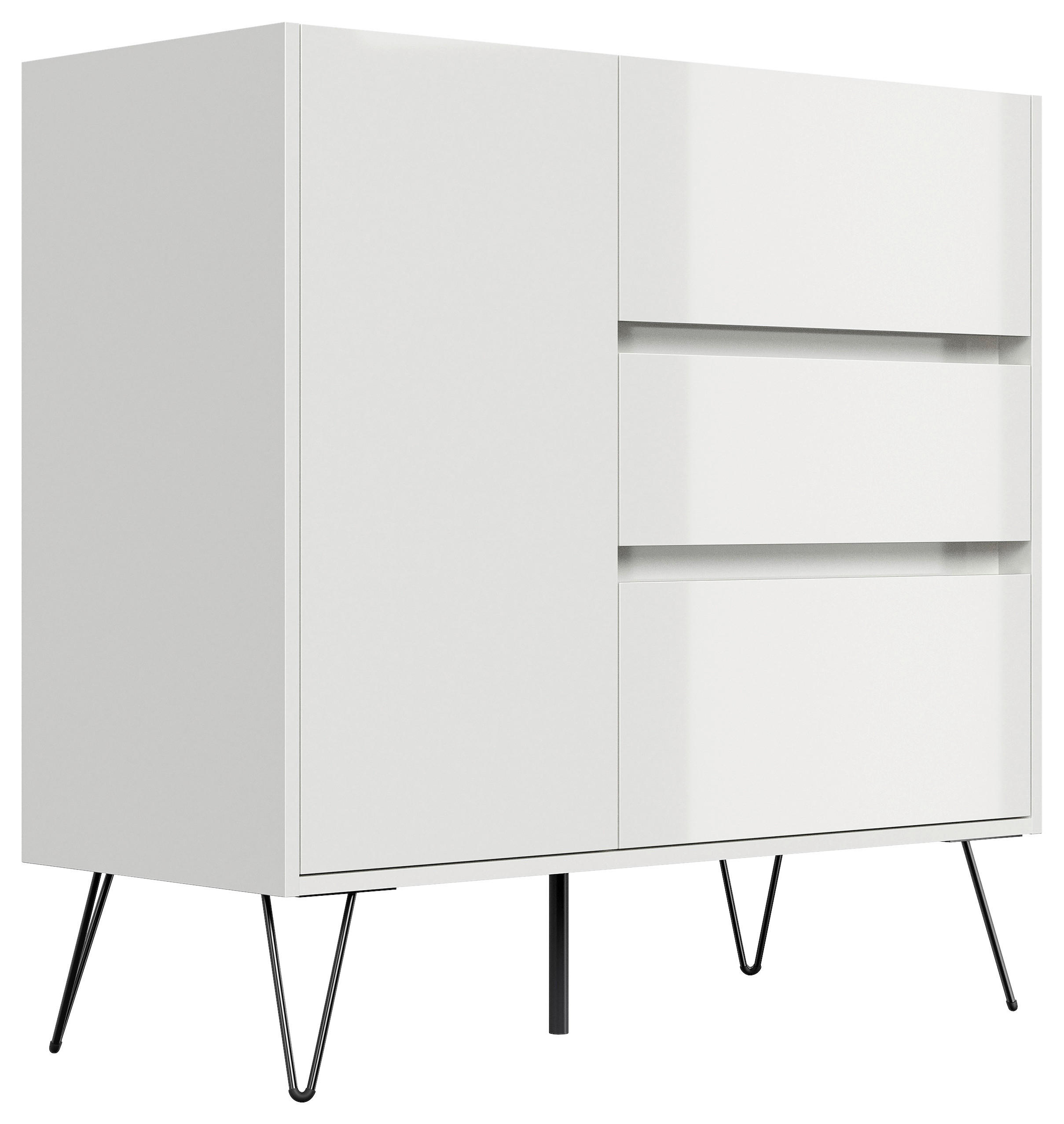 SIDEBOARD Posseik Industrial 99/93,6/42 cm 3 Schublade(n)  - Weiß Hochglanz/Eichefarben, Design, Holzwerkstoff/Metall (99/93,6/42cm) - MID.YOU