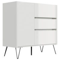 SIDEBOARD Posseik Industrial 99/93,6/42 cm 3 Schublade(n)  - Weiß Hochglanz/Eichefarben, Design, Holzwerkstoff/Metall (99/93,6/42cm) - MID.YOU