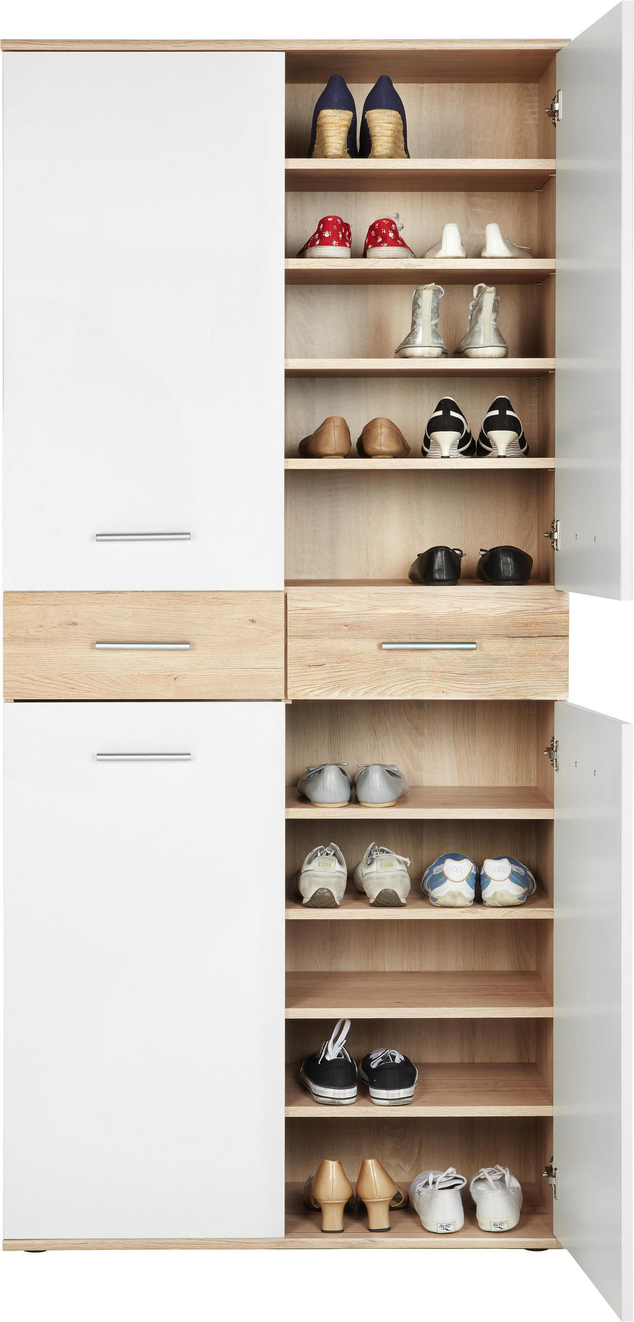 SCHUHSCHRANK - Eichefarben/Silberfarben, Design, Holzwerkstoff/Kunststoff (90/195/35cm) - XORA