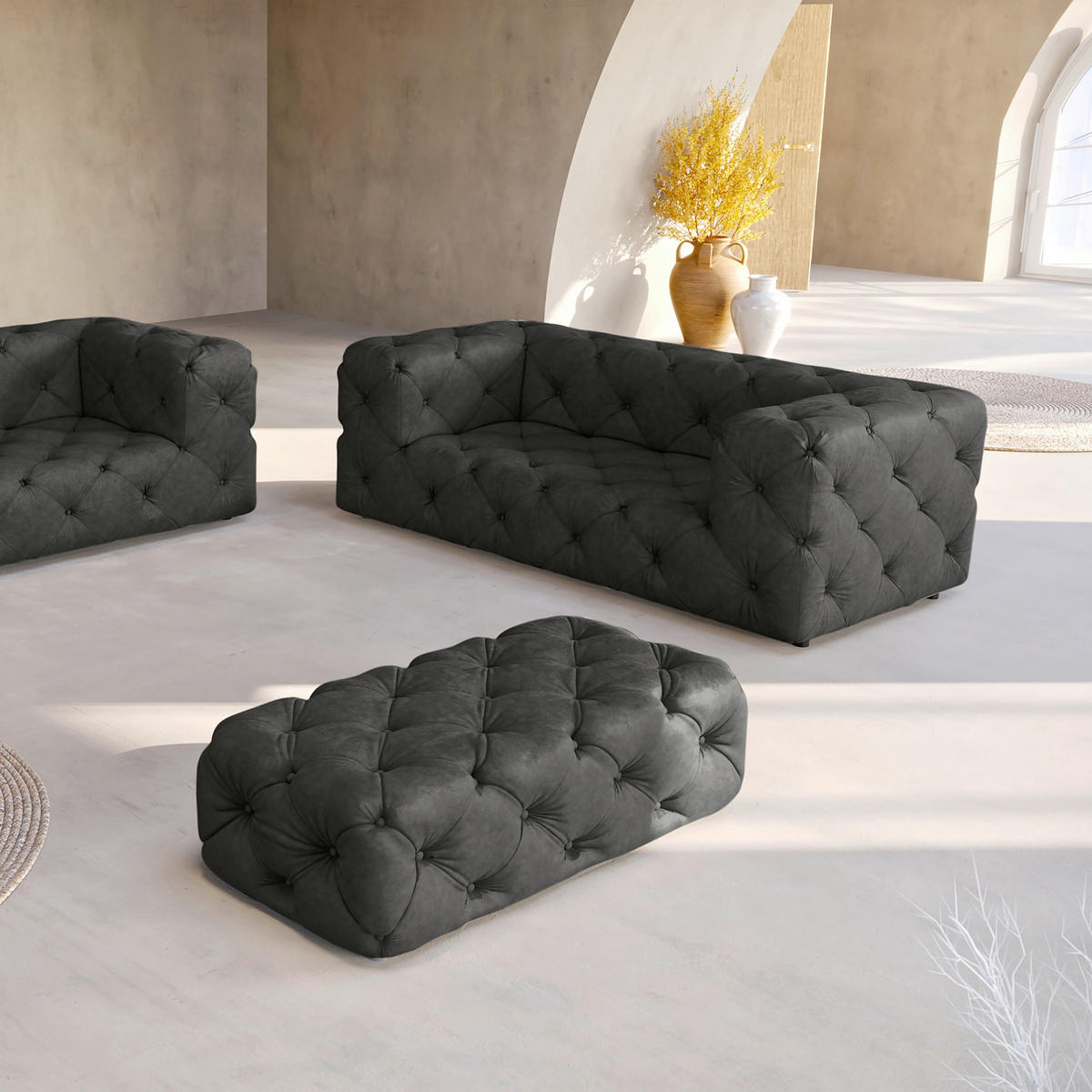 HOCKER in Textil Anthrazit  - Anthrazit/Schwarz, Design, Kunststoff/Textil (130/39/65cm) - P & B