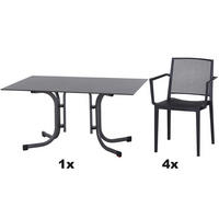 GARTENGARNITUR 5-teilig Stahl  - Anthrazit, Basics, Kunststoff/Metall (90/80/140cm) - Siena Garden