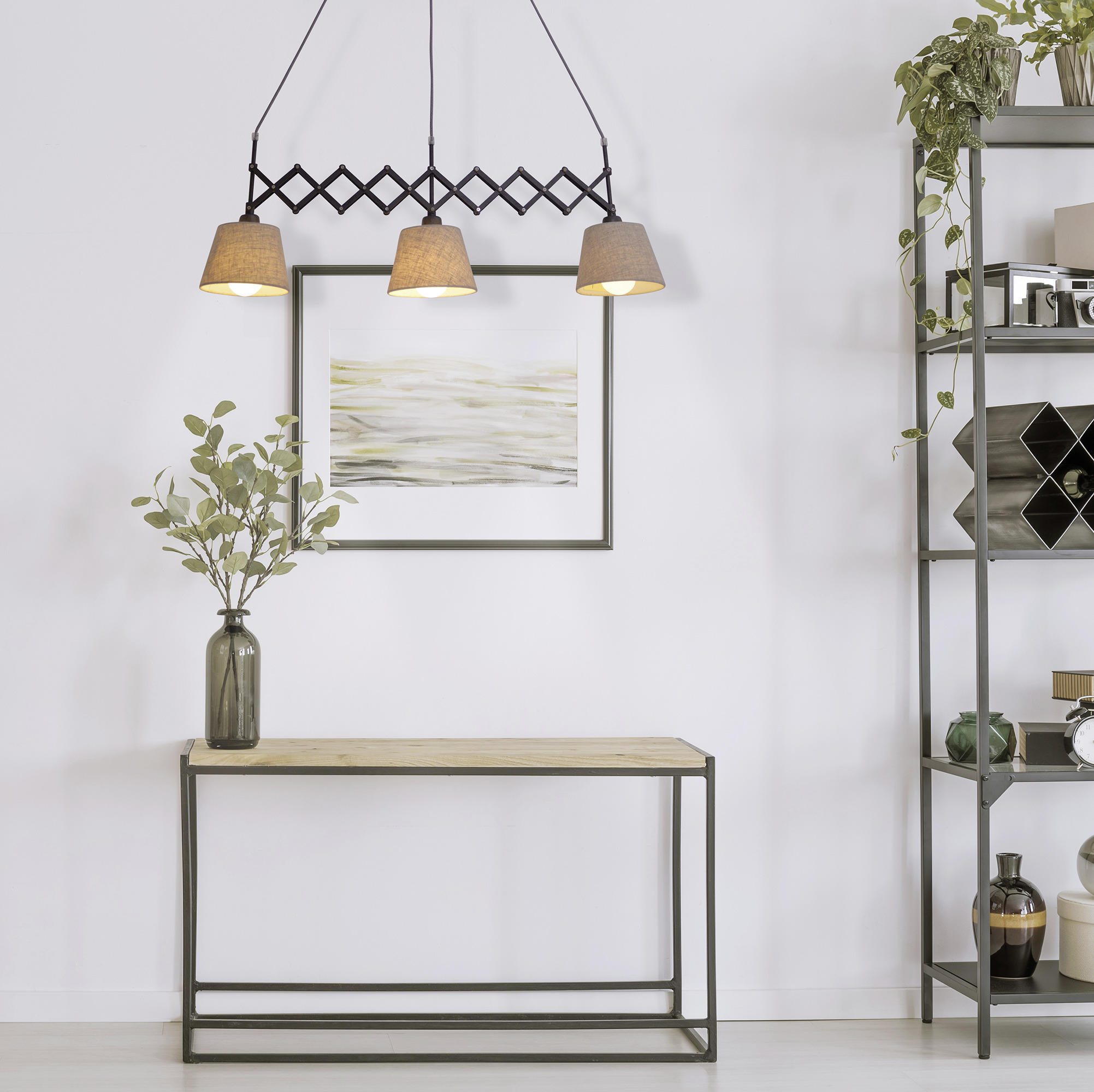 HÄNGELEUCHTE 52-86/130 cm  - Beige, Trend, Kunststoff/Textil (52-86/130cm) - Näve
