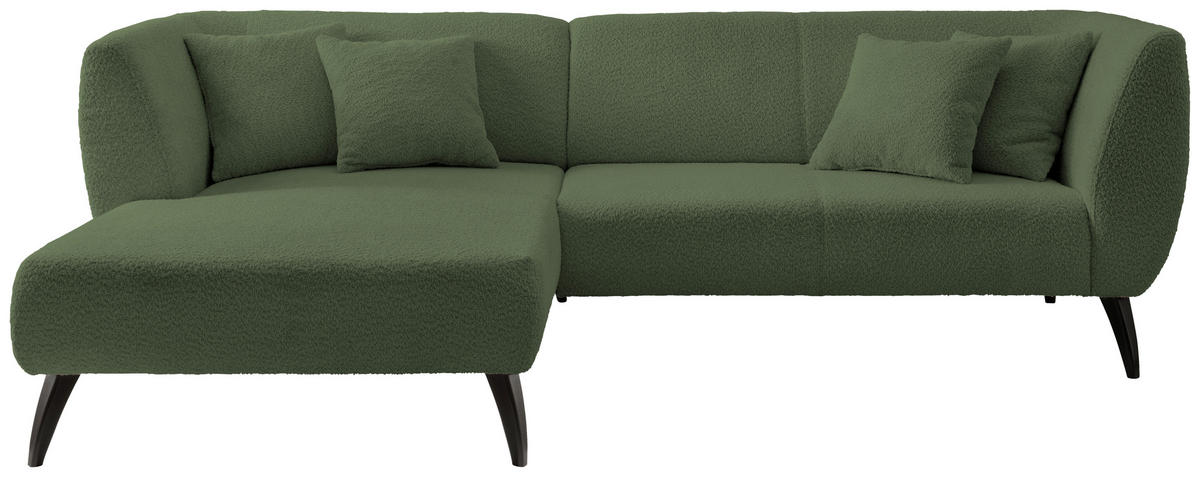 ECKSOFA in Bouclé Dunkelgrün  - Dunkelgrün/Schwarz, Modern, Holz/Textil (160/264cm) - MID.YOU