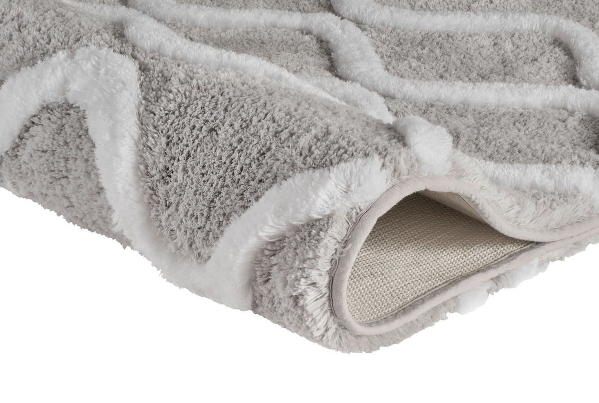 FÜRDŐSZOBASZŐNYEG  55/65 cm  szürke, fehér   - fehér/szürke, Basics, műanyag/textil (55/65cm) - Kleine Wolke