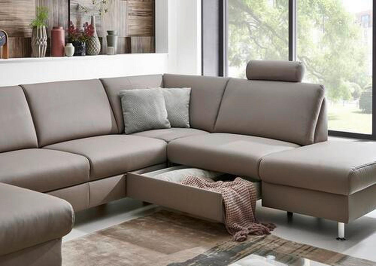 SOFFA i äkta läder ljusgrå  - aluminiumfärg/ljusgrå, Design, metall/läder (233/339/165cm) - Beldomo Premium