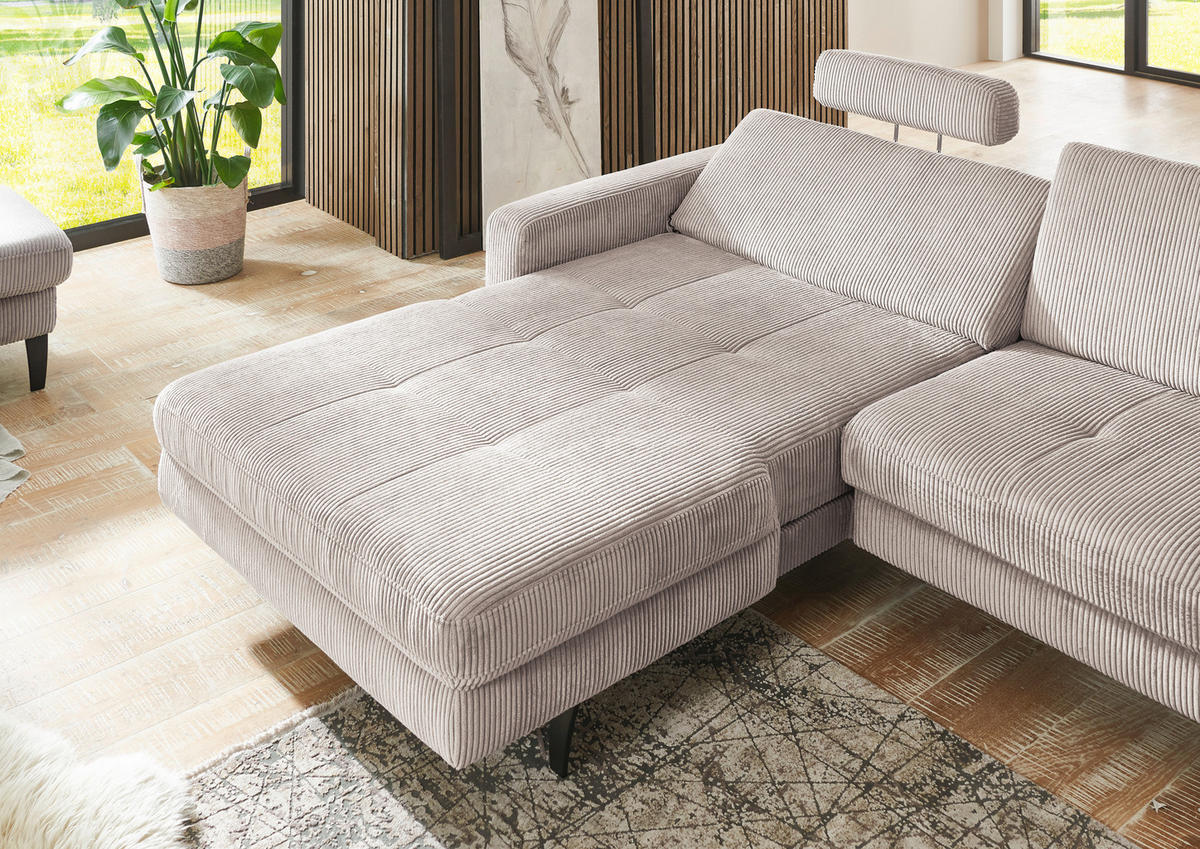 ECKSOFA in Cord Hellbraun  - Hellbraun/Schwarz, Modern, Textil/Metall (177/302cm) - Beldomo Style