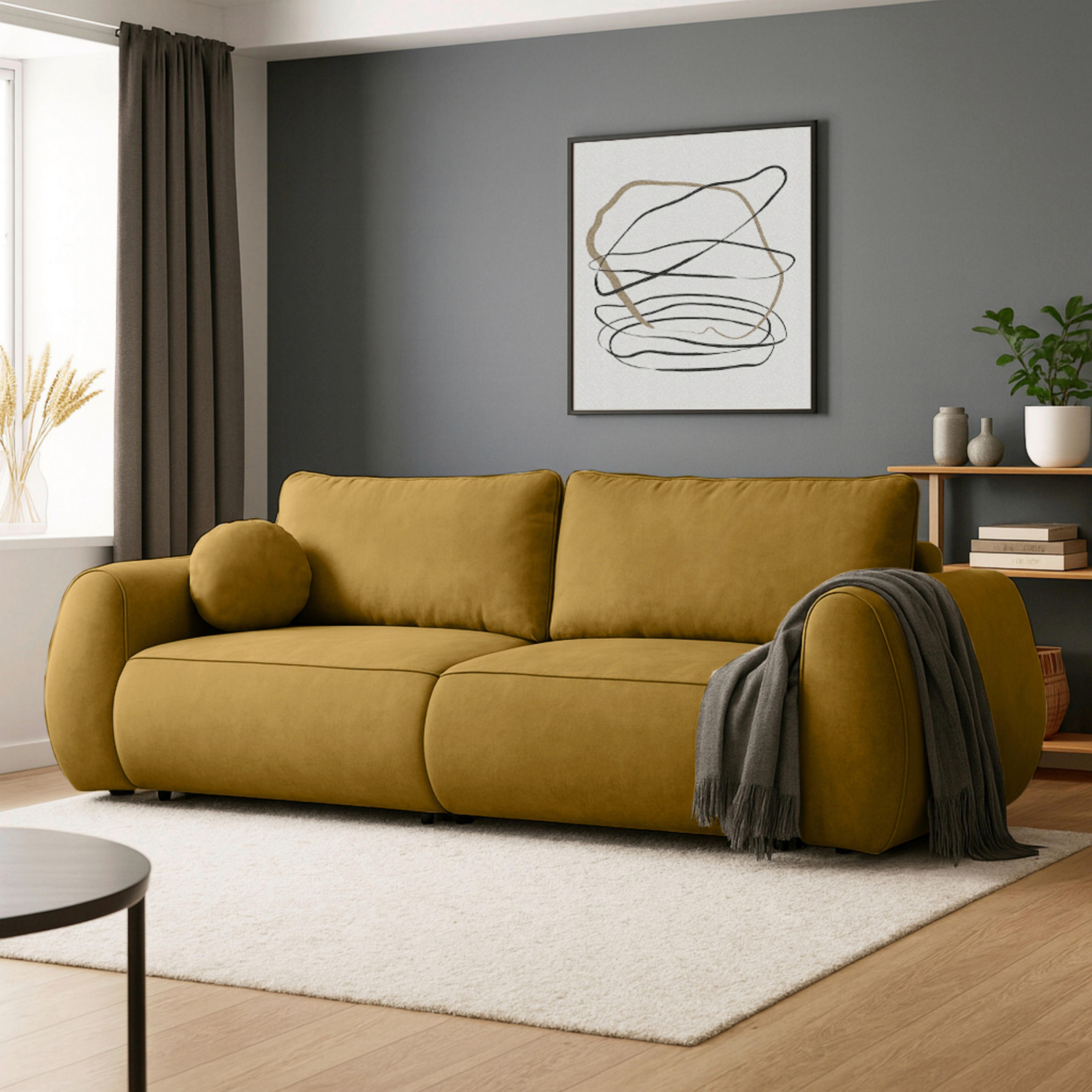 SCHLAFSOFA Chenille Goldfarben  inkl. Zierkissen, Rückenkissen, Bettkasten, Schlaffunktion, Rücken echt, Liegefläche im Originalstoff  - Goldfarben/Schwarz, KONVENTIONELL, Kunststoff/Textil (257/96/110cm) - Milino