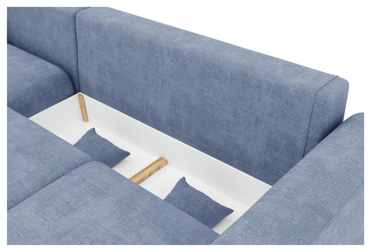 ECKSOFA Hellblau Samt  - Chromfarben/Hellblau, KONVENTIONELL, Kunststoff/Textil (195/293cm) - Carryhome