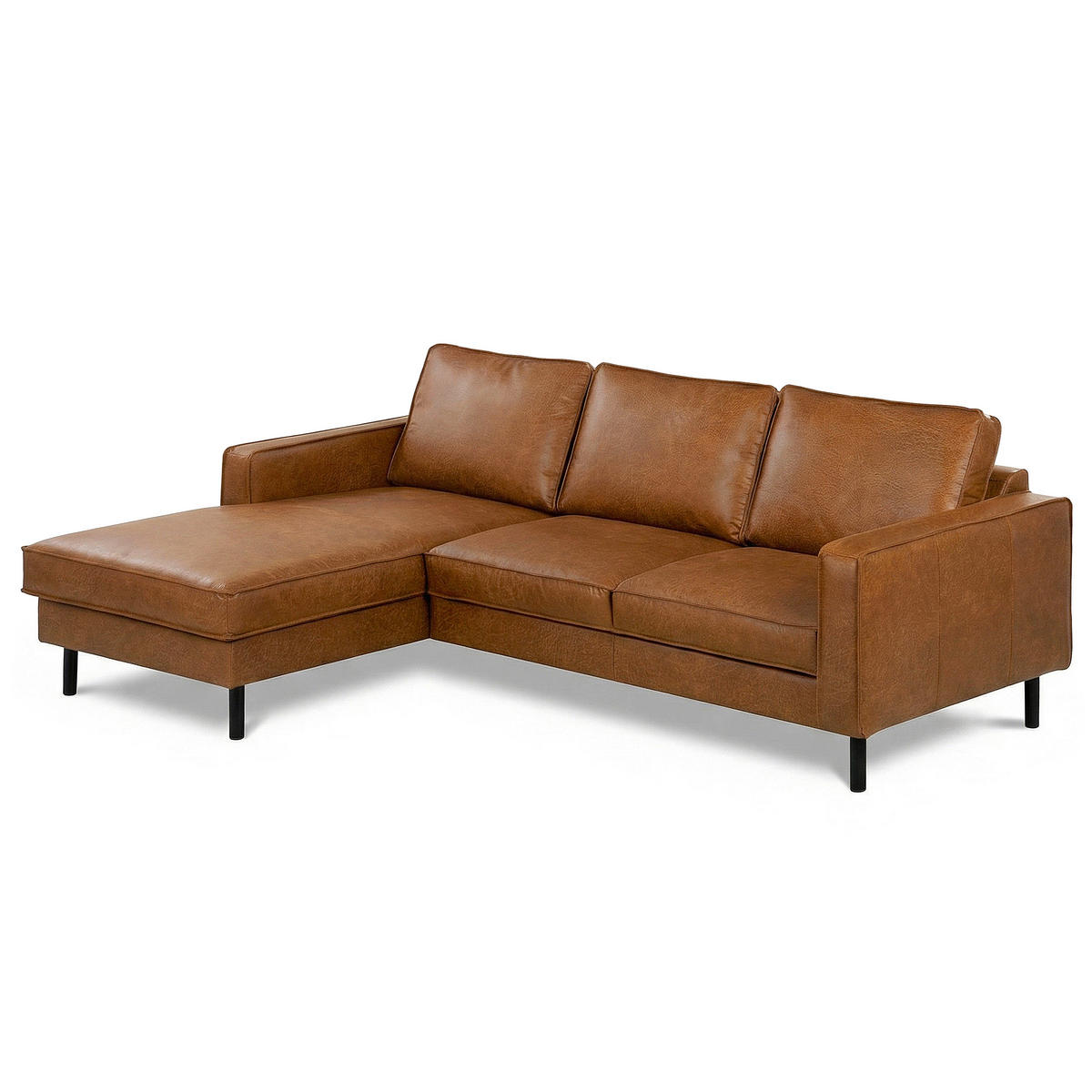 ECKSOFA  in Echtleder Cognac Rücken echt  166/238 cm  - Cognac/Schwarz, Design, Leder/Metall (166/238cm) - Livetastic