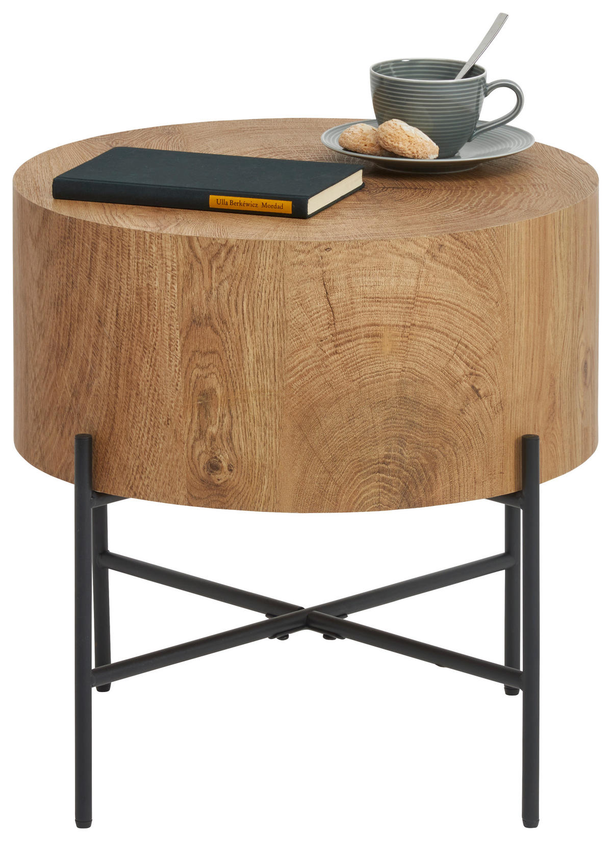 BEISTELLTISCH 45/45/45 cm Schwarz, Eichefarben rund  - Eichefarben/Schwarz, MODERN, Holzwerkstoff/Metall (45/45/45cm) - Xora