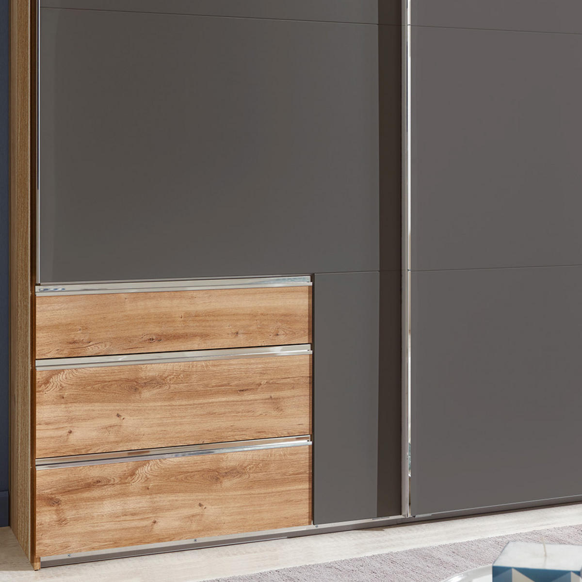 SCHWEBETÜRENSCHRANK in Graphitfarben, Eichefarben  - Chromfarben/Eichefarben, Modern, Holzwerkstoff/Metall (250/216/65cm) - MID.YOU