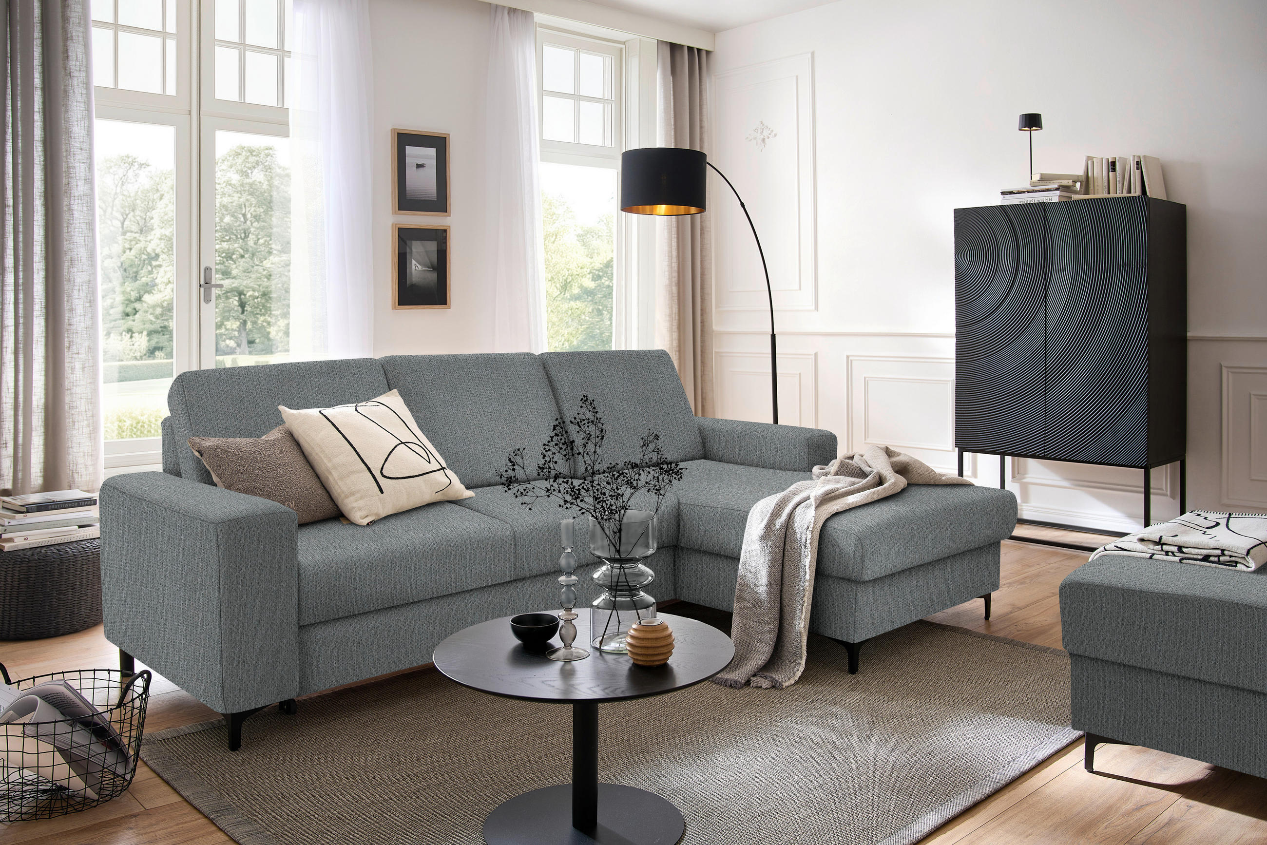 ECKSOFA in Webstoff Dunkelgrau  - Dunkelgrau/Schwarz, Konventionell, Textil/Metall (247/167cm) - Stylife