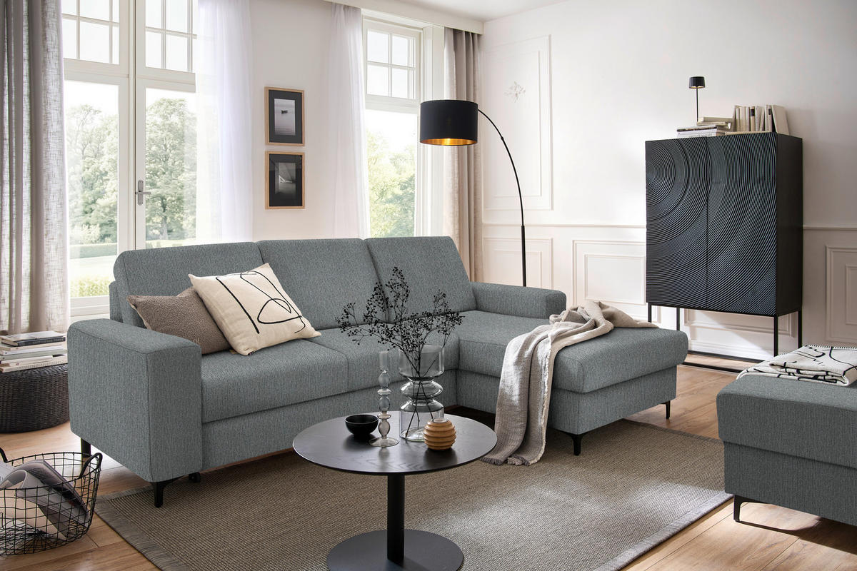 ECKSOFA in Webstoff Dunkelgrau  - Dunkelgrau/Schwarz, Konventionell, Textil/Metall (247/167cm) - Stylife