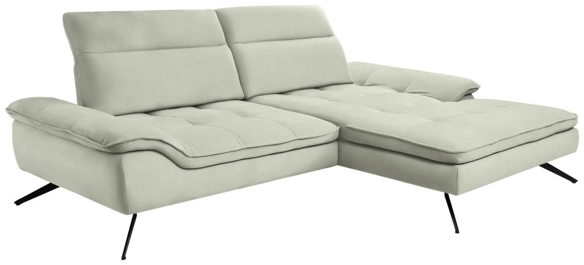 ECKSOFA in Webstoff Weiß  288/179-202 cm  - Schwarz/Weiß, Design, Textil/Metall (288/179-202cm) - Stylife