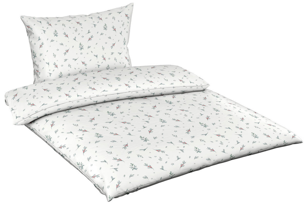 POVLEČENÍ, flanel, červená, bílá, tmavě zelená, 140/200 cm - bílá/tmavě zelená, Basics, textil (140/200cm) - Fleuresse