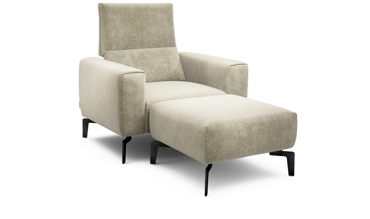 Sessel inkl. Hocker in Samt Naturfarben  - Schwarz/Naturfarben, Design, Textil/Metall (110/85/86-94cm) - SENSOO