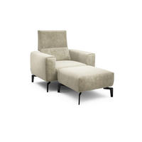 Sessel inkl. Hocker in Samt Naturfarben  - Schwarz/Naturfarben, Design, Textil/Metall (110/85/86-94cm) - SENSOO