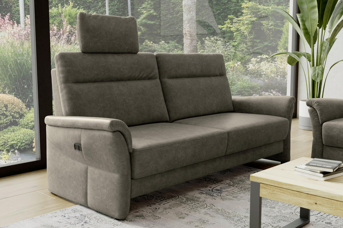 3,5-SITZER - Graubraun/Schwarz, Konventionell, Kunststoff/Textil (205/98/91cm) - Elegando