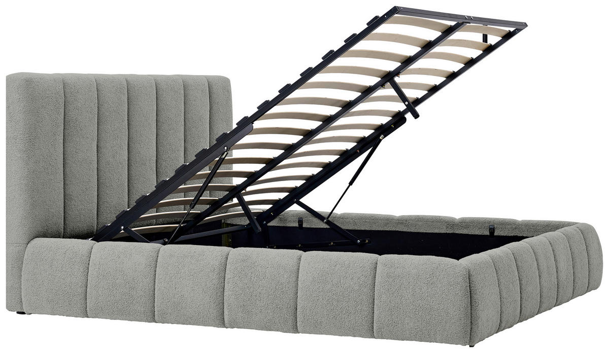 POLSTERBETT 180/200 cm,  in Hellgrau, gepolstertes Kopfteil, Lattenrost, Bettkasten,  - Hellgrau/Schwarz, Design, Holz/Kunststoff (180/200cm) - Boxxx