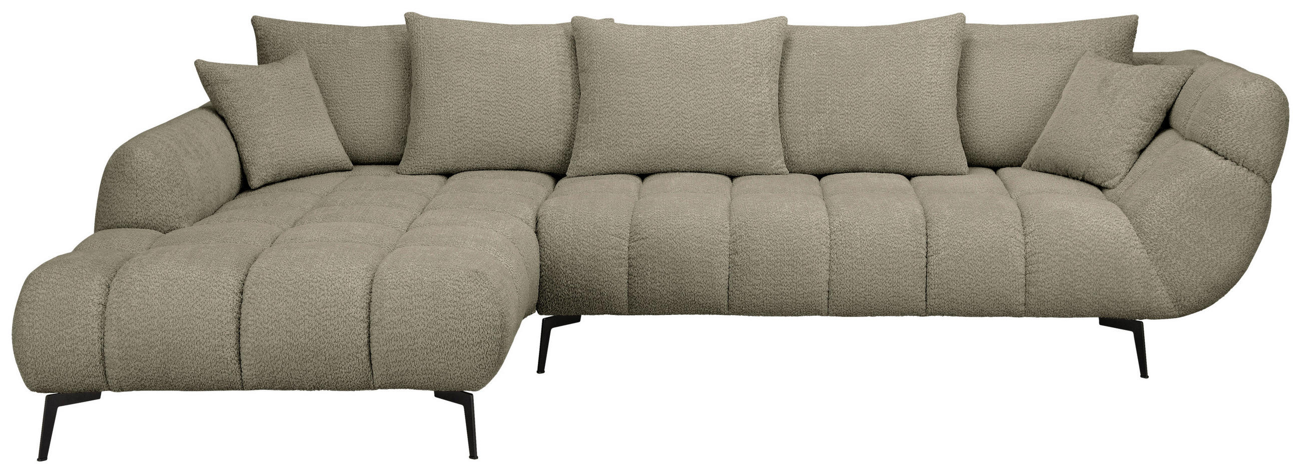 ECKSOFA Graubraun Bouclé Zierkissen, Rückenkissen, Rücken echt  - Graubraun/Schwarz, MODERN, Textil/Metall (217/318cm) - Carryhome