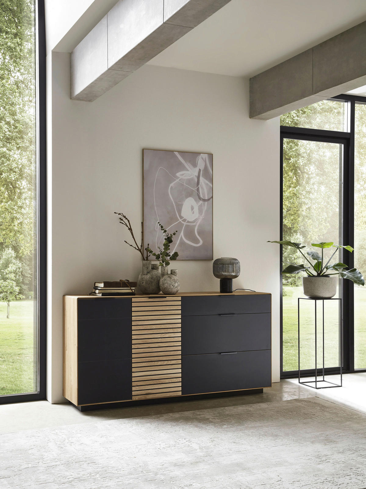 SIDEBOARD Wildeiche  181,9/87,9/45,2 cm  - Wildeiche/Dunkelgrau, Natur, Holz/Metall (181,9/87,9/45,2cm) - Valdera