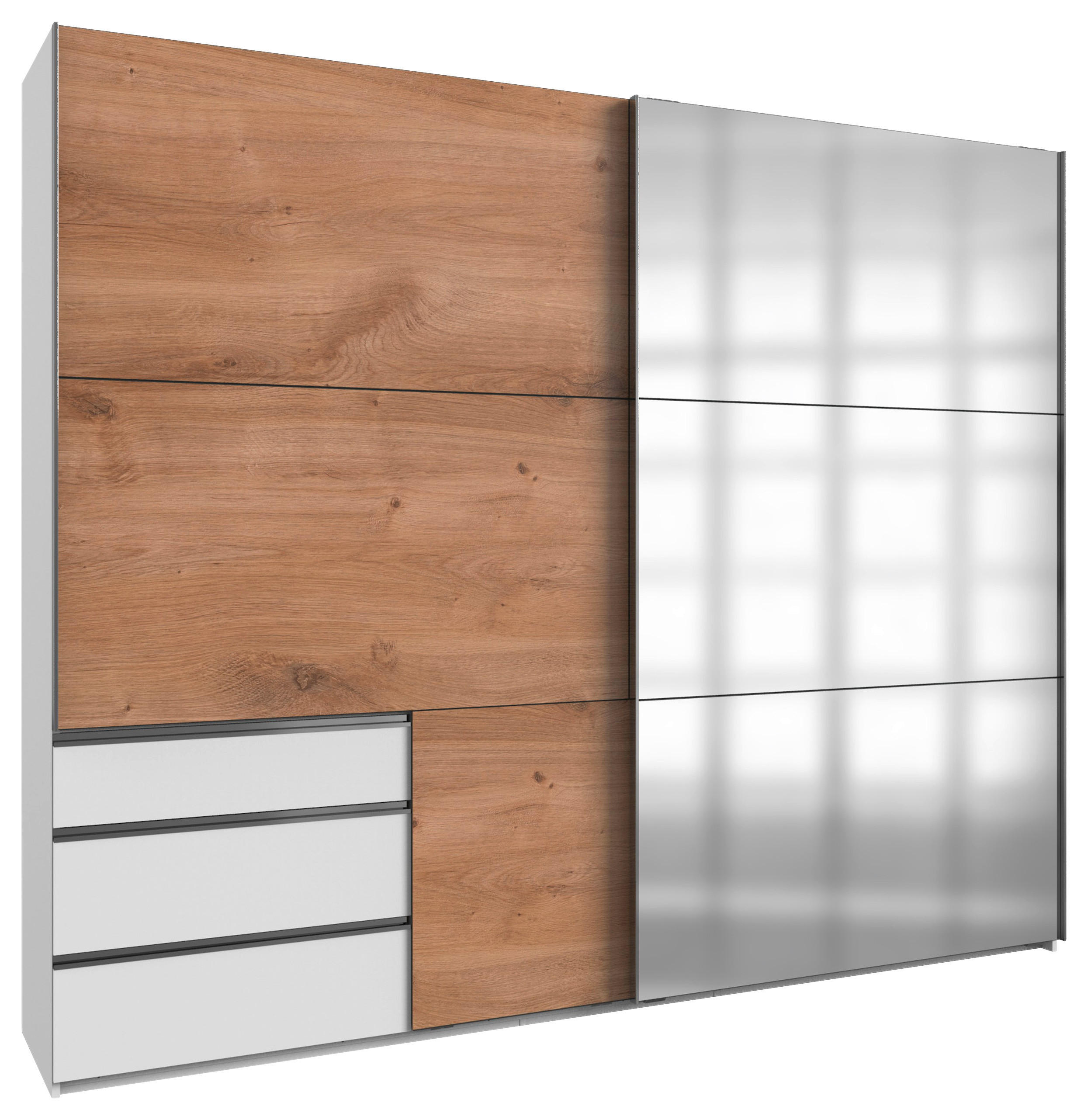 SCHWEBETÜRENSCHRANK in Weiss, Eichefarben  - Chromfarben/Weiss, Modern, Holzwerkstoff (250/216/65cm) - MID.YOU