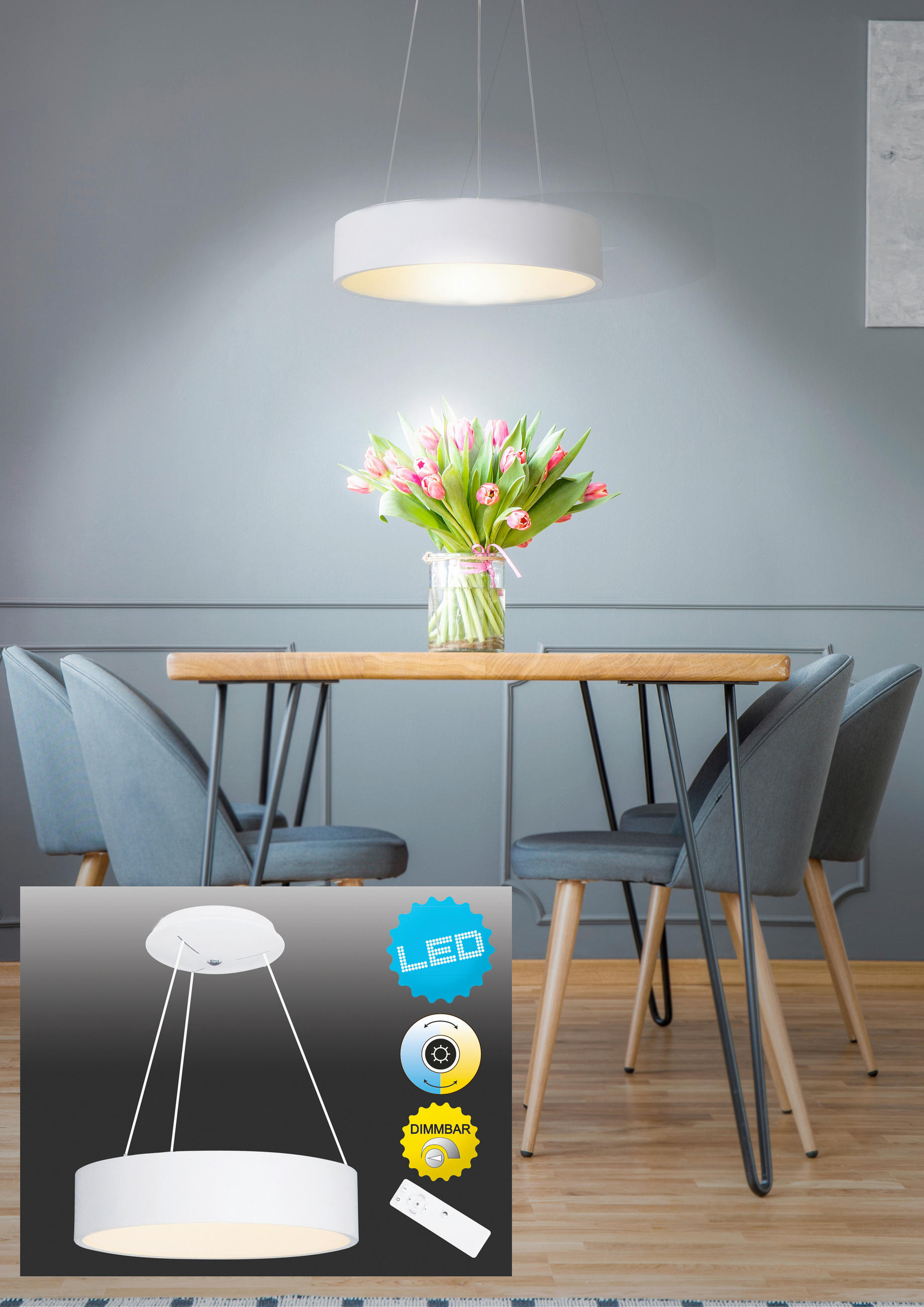 LED-HÄNGELEUCHTE CARLA 45/150 cm   - Weiß, Design, Kunststoff/Metall (45/150cm) - Näve