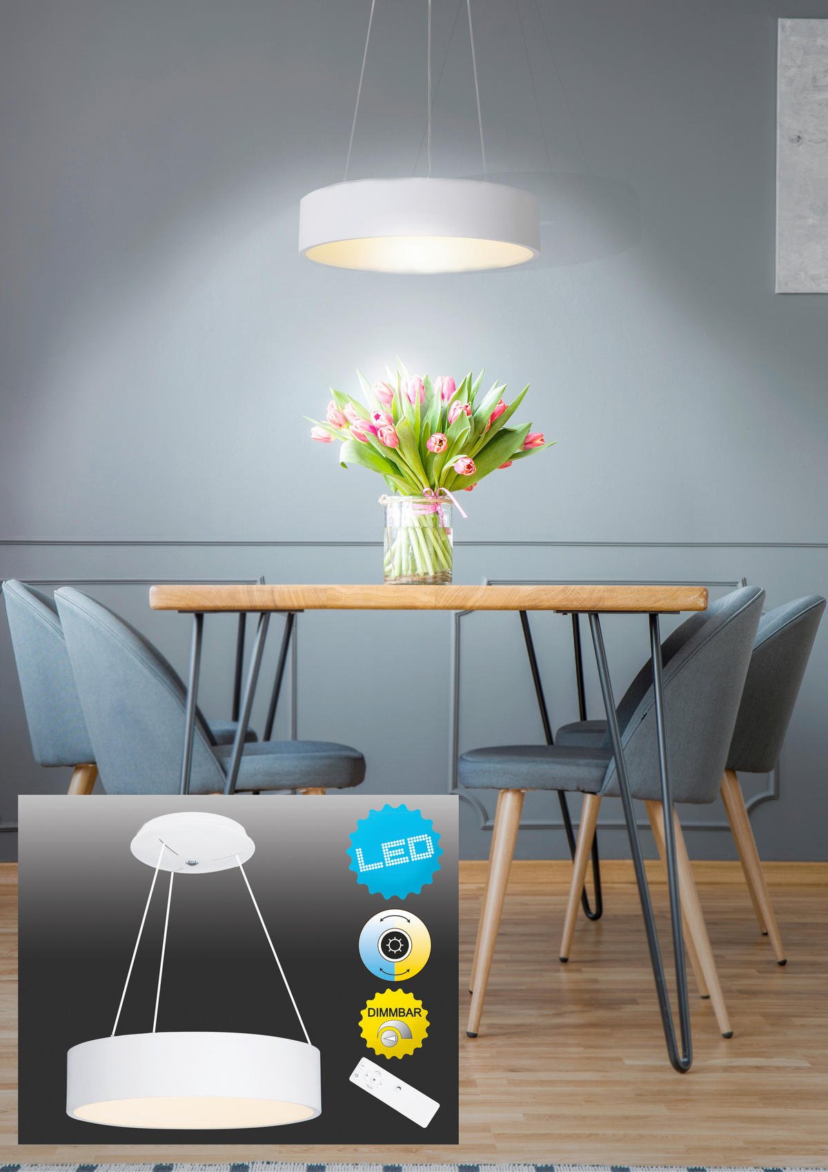 LED-HÄNGELEUCHTE CARLA 45/150 cm   - Weiß, Design, Kunststoff/Metall (45/150cm) - Näve