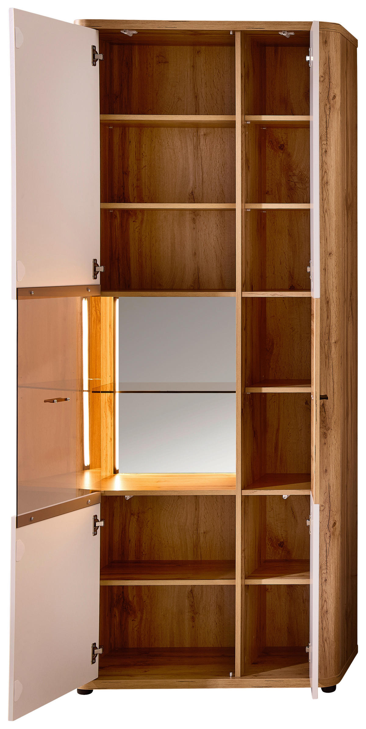 VITRINE Weiss, Eiche Wotan  80/204/39 cm  - Weiss/Anthrazit, Modern, Glas/Holzwerkstoff (80/204/39cm) - Stylife