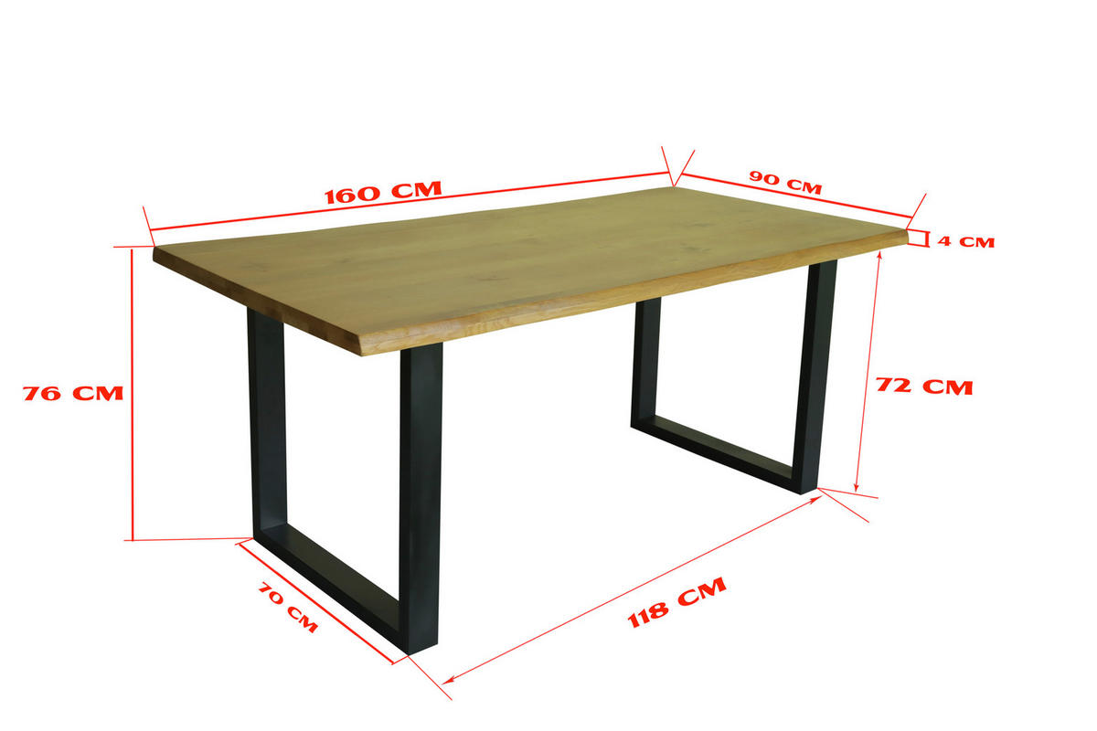 ESSTISCH 160/90/76 cm Echtholz  Holz, Metall Eichefarben, Schwarz  - Eichefarben/Schwarz, MODERN, Holz/Metall (160/90/76cm) - home24